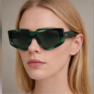 New Max Mara Striped Deep Emerald 58mm Geometric Sunglasses